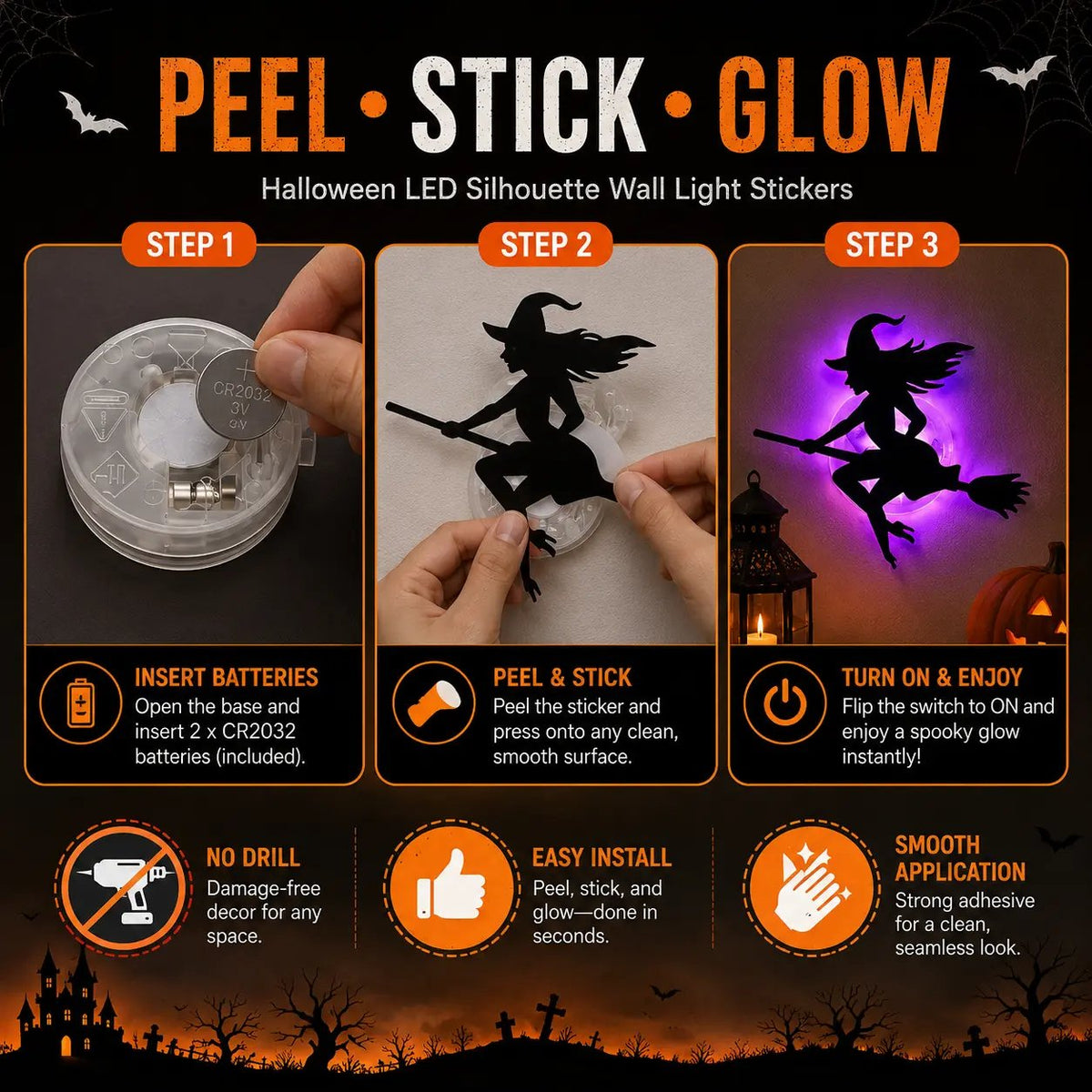 🔥 LAST DAY: 50%–60% OFF | 🎃 Halloween LED Silhouette Wall Light Stickers