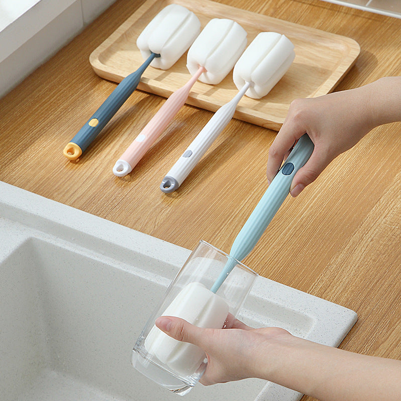 Long-Handle Sponge Bottle & Glass Cleaning Brush – Non-Scratch Cup Scrubber