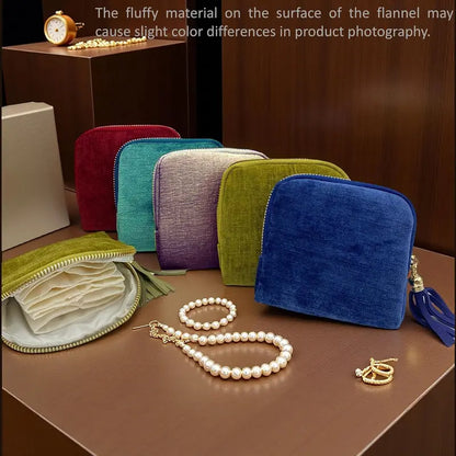 💎 Luxe Velvet Travel Jewelry Organizer – 5-Compartment Tangle-Free Storage Bag with Secure Tassel Zipper ✨