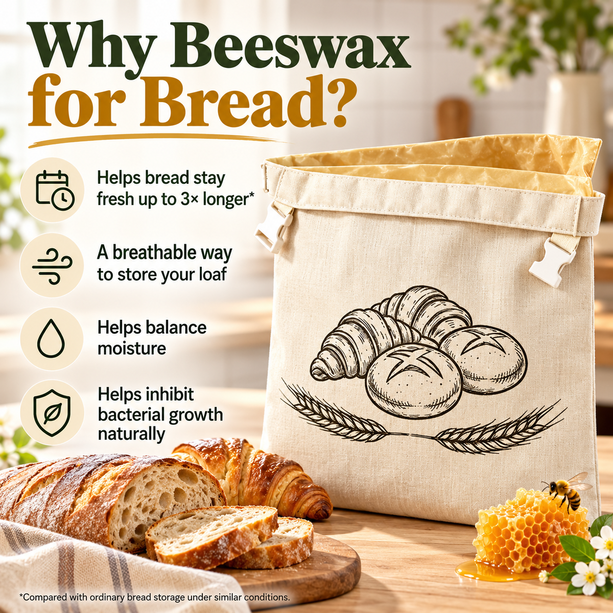 🍞 Reusable Beeswax Bread Bag – Fresh Up to 30 Days