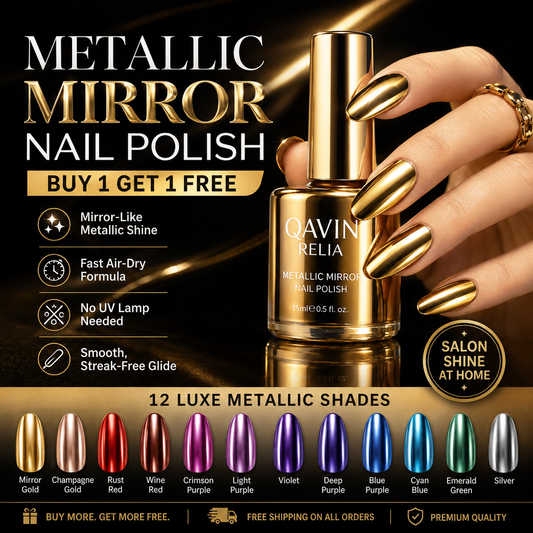 Metallic Mirror Nail Polish – High-Shine Chrome Finish, No UV Needed 🎁 Buy 1 Get 1 FREE ✨ Mirror-Like Shine · ⚡ Fast Air-Dry · 💡 No UV Lamp · 🎨 12 Luxe Shades