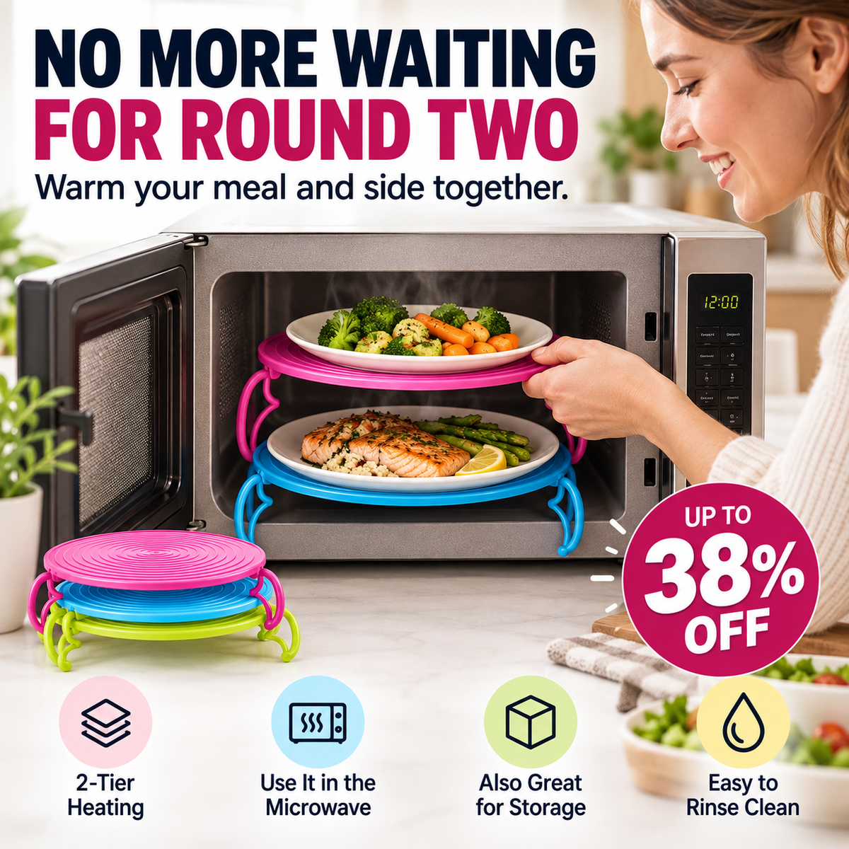 📢Stop Reheating One Plate at a Time — Heat Two at Once.