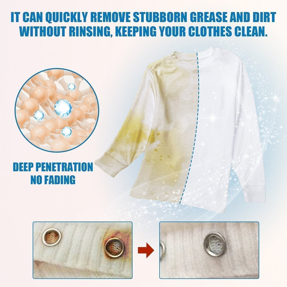 Spills happen. Scrubbing shouldn't. 🧺✨ Spray stains before washing to help tackle food, grease, collars, cuffs, and everyday messes—fast and easy.