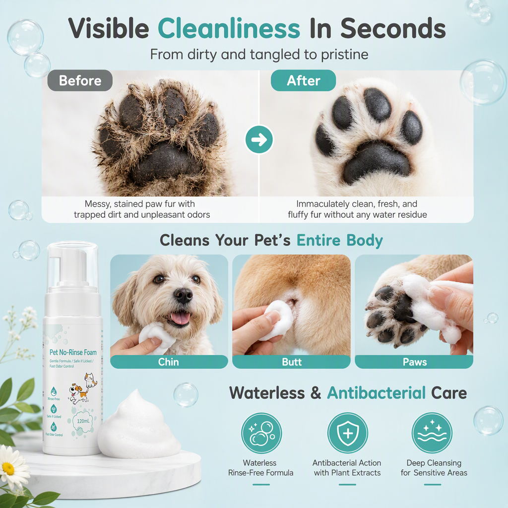 🐾 Save 75%! 🧼 No-Rinse Pet Cleansing Foam – For cats & dogs ✨